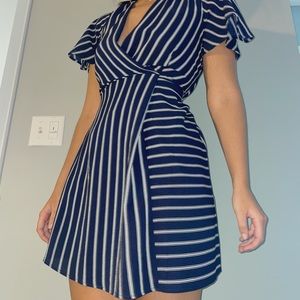 navy blue and white striped dress